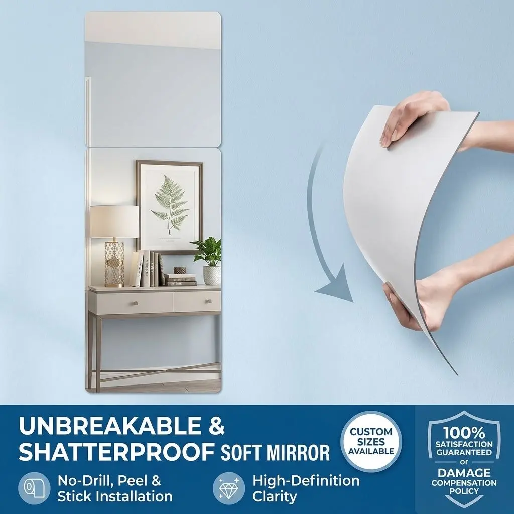 12x12in Peel & Stick Geometric Acrylic Mirror Tile Sticker Packs Set, 1-4 Piece High Clarity Reflective Wall Panels for Renters, Renter-Friendly Decor for DIY Home Projects, Apartment Upgrades & Beautify Decoration, Decorative Stickers