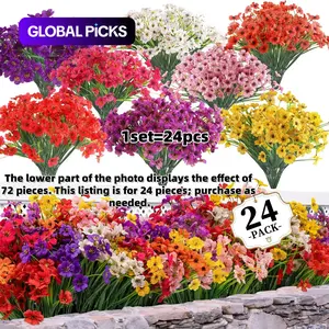 24 Bundles Artificial Flowers for Indoors & Outdoors, Fake Flower Plants for Garden, Porch, Window Box, Home Decor (8 Colors)