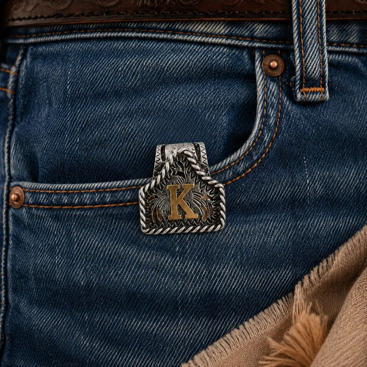 Western Cowboy Metal Belt Clip - Vintage Engraved, Personalized Initial Custom Key Holder, Key Tags, Keychain Accessories for Men's Wallet & Jeans, Ideal for Boyfriend