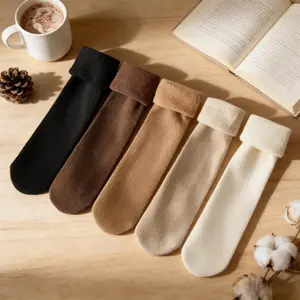 10 Pack High Density Thermal Socks Women - Heel-less Tube Socks Bulk,Cozy Fuzzy Slipper Socks for Hardwood Floors,Cold Weather Stocking Stuffers