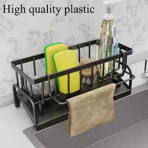 Sink Caddy with Drain Tray, Rustproof Kitchen Sink Organizer, Sponge Holder Soap Dispenser Caddy for Kitchen Bathroom Countertop