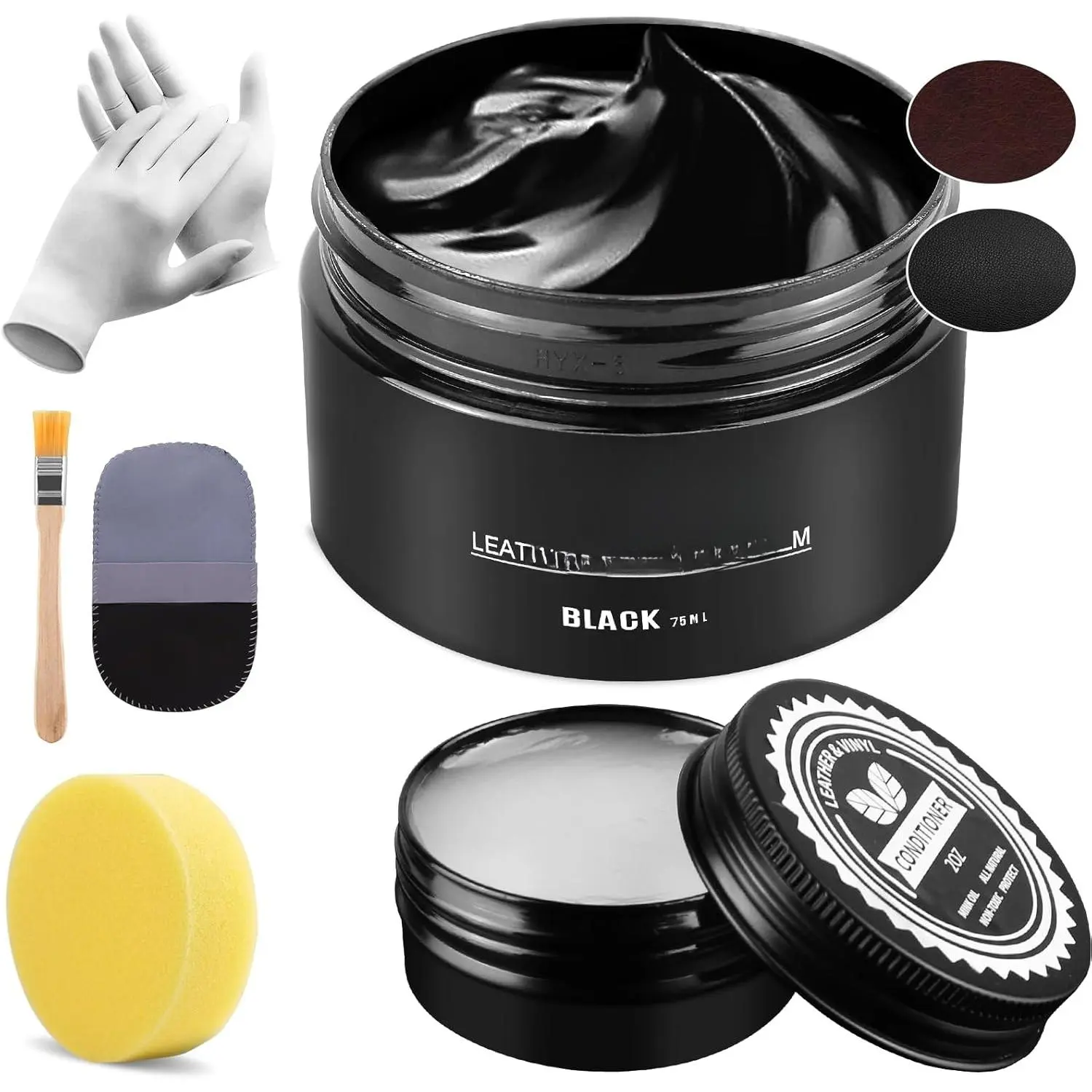 Black Leather Recoloring Balm Conditioner, Leather Restorer, Leather Dye, Vinyl Repair Kits for Furniture, Couches,  Seats, Shoes