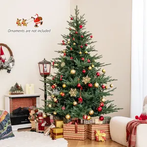 COSTWAY - Artificial Christmas Tree with Branch Tips and Warm White LED Lights-7 Feet
