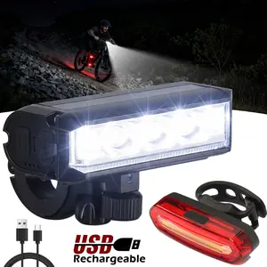 Bright Bike Light for Night Riding, USB Rechargeable Bicycle Light, Bicycle Headlight Set, Daytime Running Light, Waterproof Bike Headlight Taillight for Adult Kid Mountain MTB Off-Road Cycling