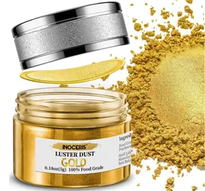 INOCERIS Edible Luster Dust, 5 Grams Food Grade Gold Cake Dust Shimmer Metallic Gold Food Coloring Powder for Cake Decorating, Baking, Fondant, Chocolate, Candy, Drinks, Cookies