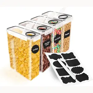 Cereal Containers Storage - 4-Piece Airtight Container Set, Transparent Food Organizers with Lids 4 Liter Reusable Labels & Marker, Clear