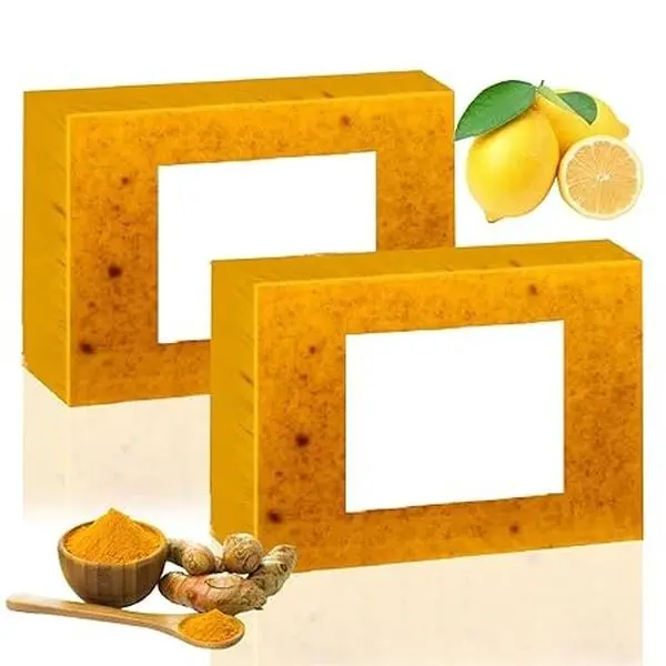 1PCS Lemon Turmeric Kojic Soap Bar,Turmeric Soap Bar for Face ＆ Body, Gentle Exfoliating, Turm-eric Handmade Soap for All Skin Types