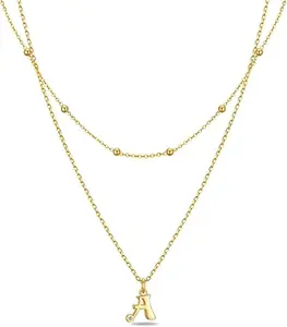 Layered Initial Necklaces for Women 18K Gold Vermeil Letter A-Z Pendant Necklace Tiny Initial Layered Gold Plated Initial Necklace Jewelry Hypoallergenic