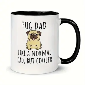 Pug Dad 11oz Ceramic Coffee Mug - "Like a Normal Dad, But Cooler" Print, Black & White, Insulated for Hot & Cold Drinks, Hand/Machine Washable, Perfect Gift for Father'S Day or Family, Dog Gifts