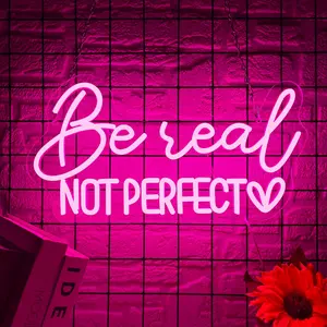 Be Real Not Perfect Heart Neon Sign, Motivational Neon Sign USB Powered LED Dimmable Inspirational Neon Light, for Office Living Room Bedroom Bar Garage Studio Wall Decor(15.7 * 8.2 In)
