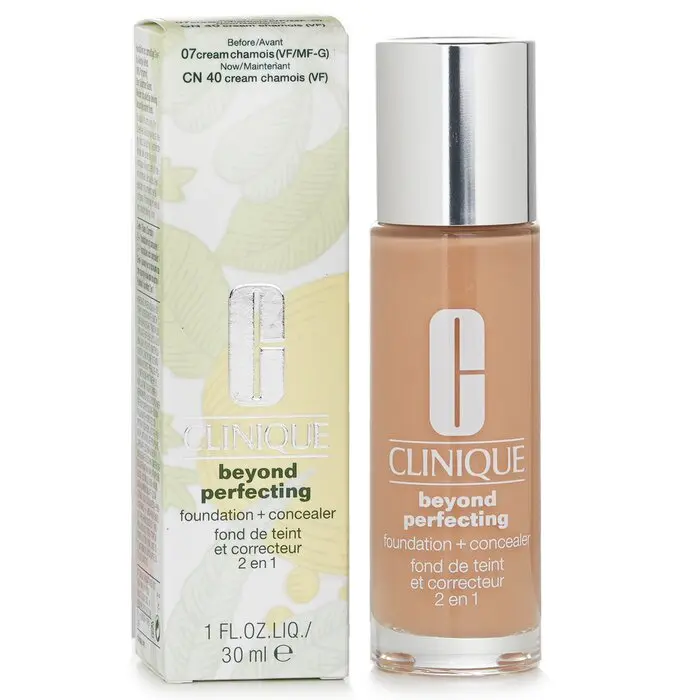 Clinique Beyond Perfecting 2-in-1 Concealer & Foundation Makeup, #07 Cream Chamois (VF-G) - Pigmented, Even Skin Tone, 30ml/1oz