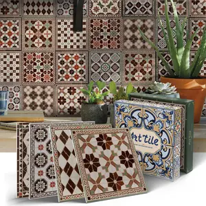 12/24PCS Gift Box ART PE Crystal Tile Stickers Vintage Floral Tile Mix Waterproof Oil-Proof Kitchen Bathroom Wall Decor