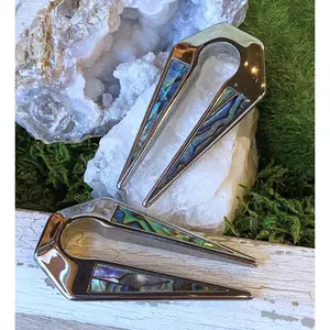 PAIR of Unique Abalone Shell Inlaid Keyhole Ear Weight Hangers - Only 00g (10mm)