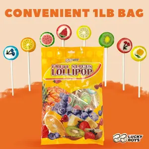 Lucky Boys Fruit Slices Candy Hard Candy Bulk 1 lb Bag of Individually Wrapped Small Candy Fruit Slices Variety Fruity Flavors Great for Office, Reception, Buffet, Treat Bags (Fruit Slices Lollipop)