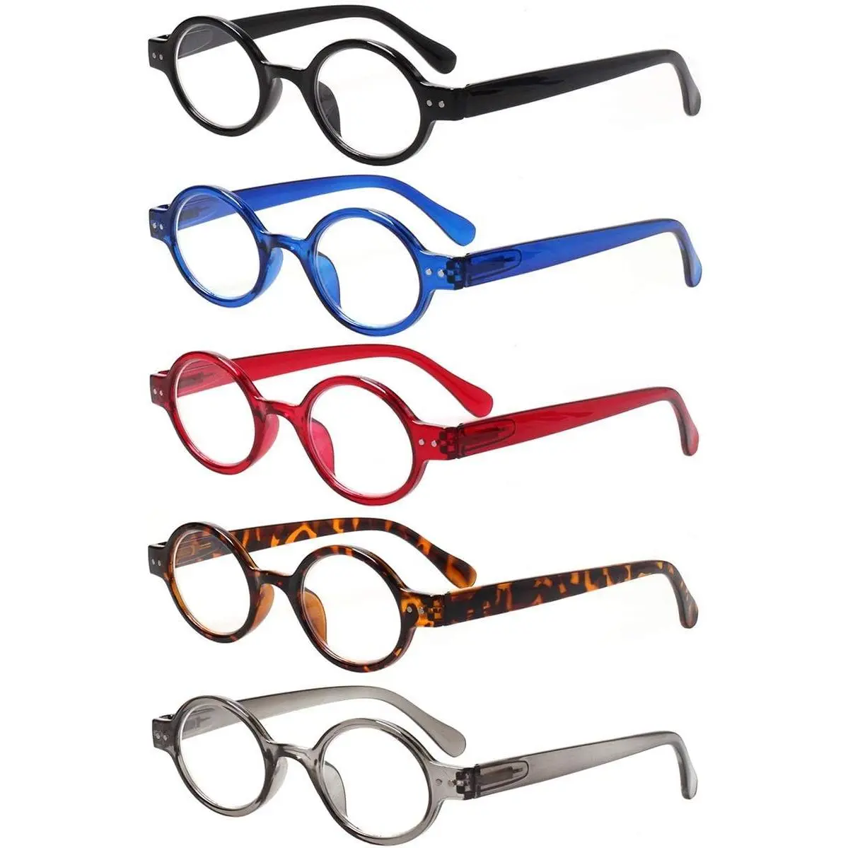 Unisex Retro Blue Light Blocking Reading Glasses - 5-Mix Pack, 2.0 Strength, Mini Color Blocking Fashion Frames, Comfortable Computer Optical Eyewear with Pouch