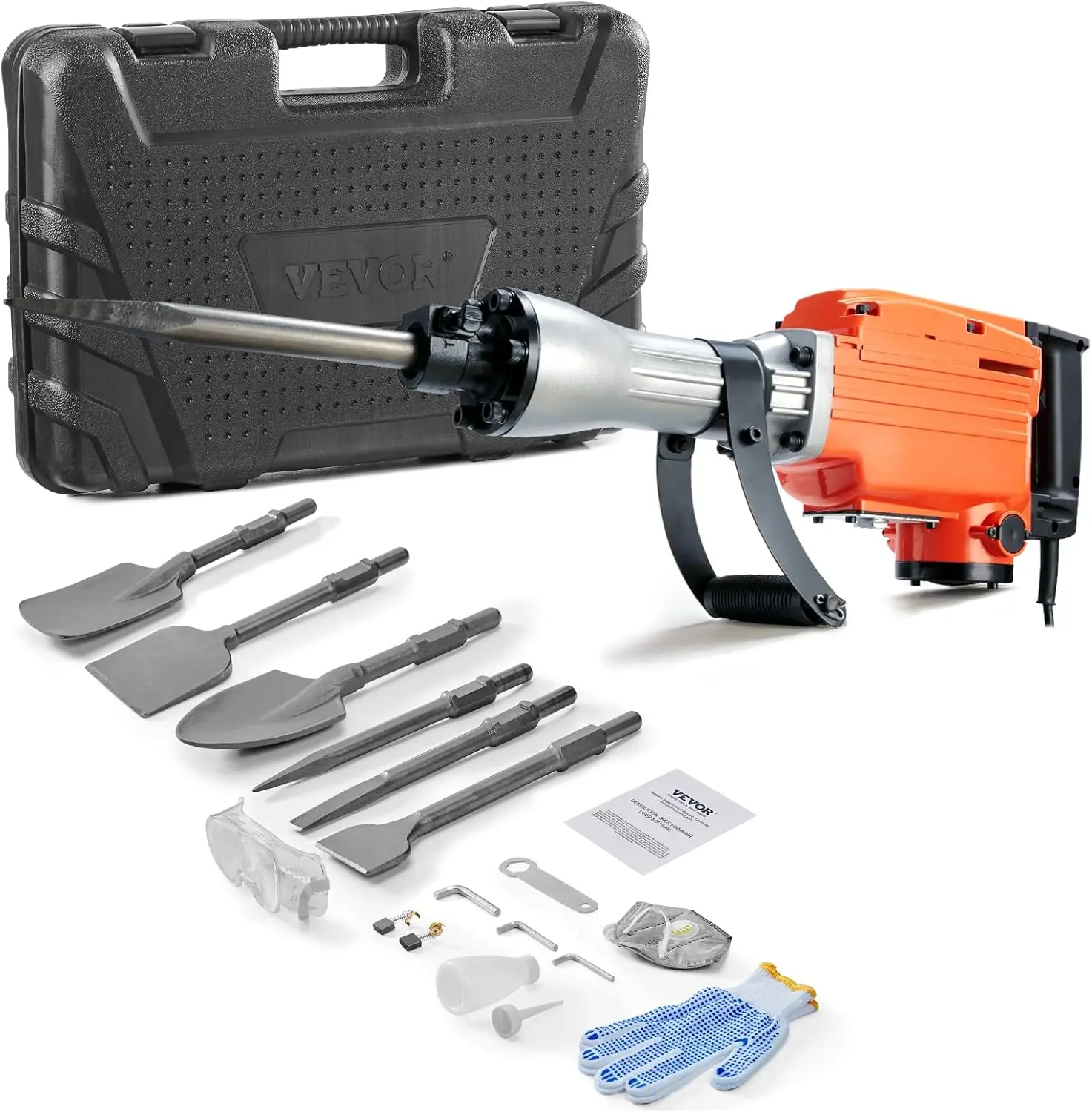 【Summerfinds】VEVOR Demolition Jack Hammer with 2/4/6 Chisel Bit,  360°C Swiveling Front Handle, Electric Hammer & Gloves for Concrete Breaking VEVOR Super Brand Day