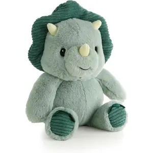 Plush Dinosaur Stuffed Animal - 10 inch - Baby Safe - Machine Washable - Soft Baby Dinosaur Toys, Newborn Infant Toddler, Dino Plushies for Boys Girls, Green Triceratops Stuffies