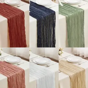 Bohemian Polyester Tablecloth, 90x180cm Folded Fabric, Pure Color Holiday Decor, Home Dining Room Wedding Decoration