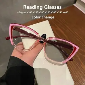 Women's New Cat Eye Color Changing Reading Glasses, Fashion Elegant Contrast Decor, Daily Outdoor Use, Stylish Old Age Eyewear, Photochromic Eyeglasses, Photochromic Lens