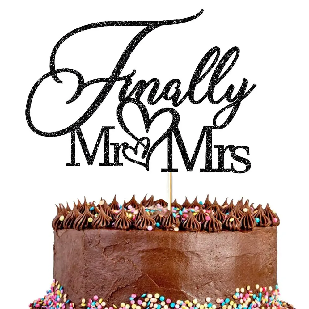 1pc Finally Mr & Mrs Cake Topper Fun Mr and Mrs Cake Decorations Wedding Anniversary Bridal Shower Party Decorations Romantic Wedding Party Decorations