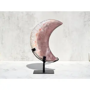 Pink Amethyst Moon on Stand | Crystal Moon Display