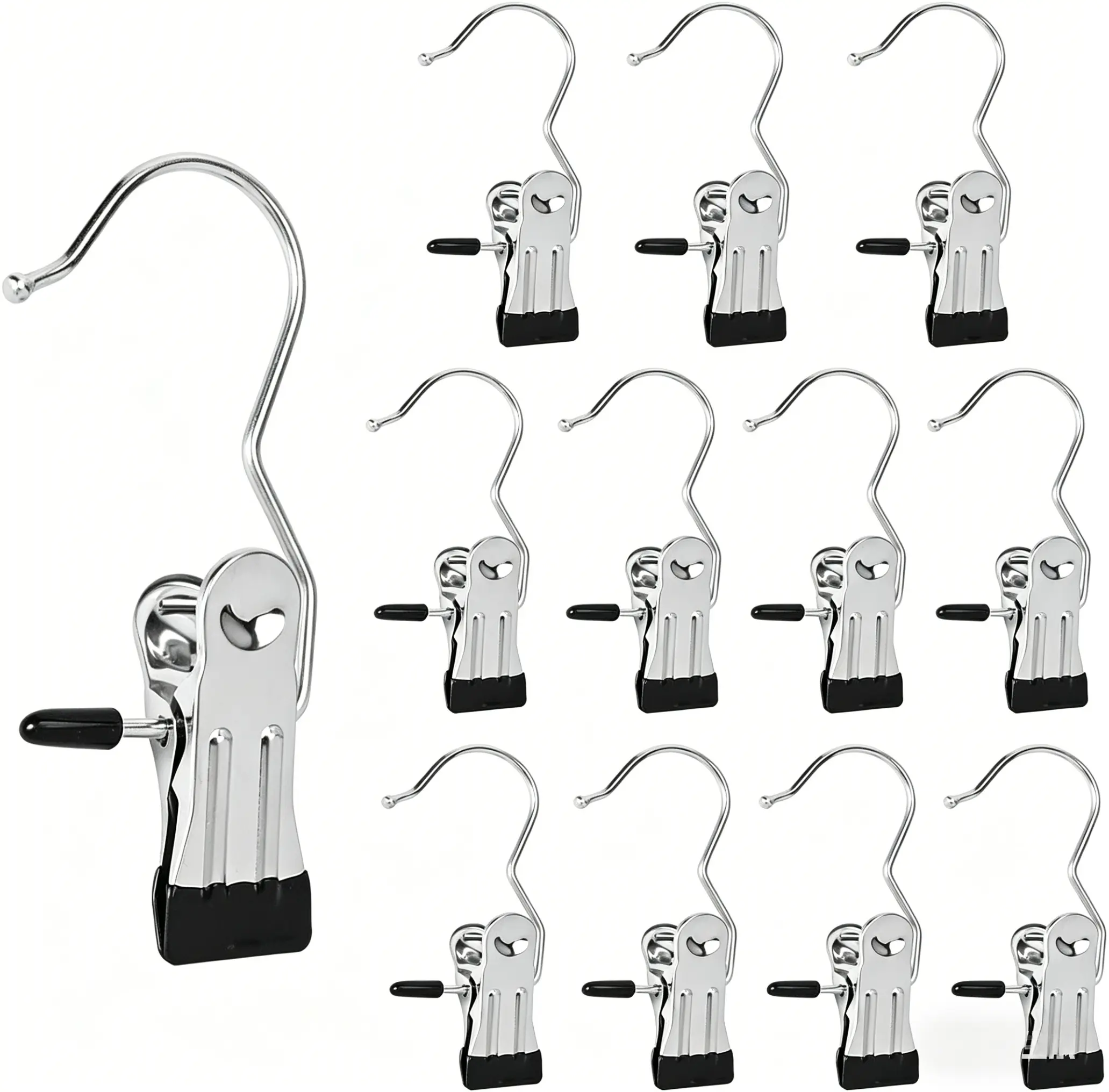 16Pcs Anti-Rust Metal Hanging Clips, Multi-Purpose Laundry Hooks with Clips, Non-Slip Hangers for Pants, Jeans, Towels, Closet & Bathroom Organization