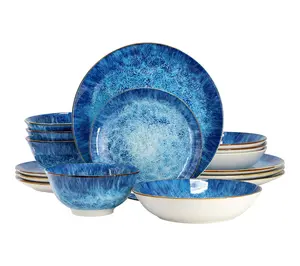 Elama Oceanus 16 Piece Porcelain Double Bowl Dinnerware Set