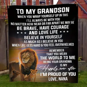 1 Piece Flannel Lion Printing Letter Blanket, Gift Blanket for Grandson, Shawl Blanket, Nap Blanket, Blanket, Soft and Skin-Friendly, Casual Sofa Cover, Multi-Purpose Blanket