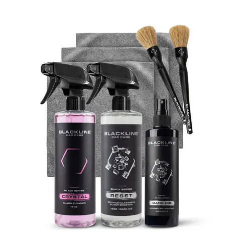 Car Interior Detailing Kit Live Bundle, Interior Car Cleaner, Streak Free Glass Cleaner, Dark Ice Air Freshener, Boars Hair Brush Set, Microfiber Towels 3 Pack, Spray Bottle, BLACKLINE Multipack