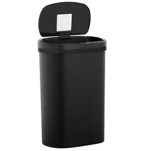Gallon Plastic Trash Can with Lid| Dark Black| Automatic Touchless Garbage Can| Odor Control| Modern Oval Design| Easy to Clean| Fits Any Kitchen, Bathroom, Office or Home