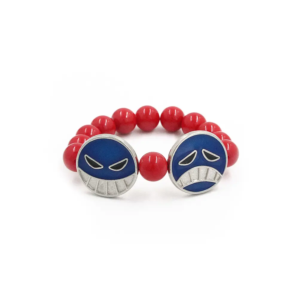 Unisex White Beard Pirates 3-Piece Costume Jewelry Set - Necklace 3, Red Beads Stackable Pendant Bracelet, Crying/Smiling Face Keys Keychain, ACE Anime Merchandise, Fan Gift Ideas, Crying Face, Key Chain