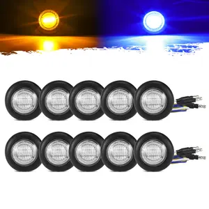 Partsam Dual Color 3/4" Round LED Marker Light for Car Trucks Jeep - Amber & Blue, Pack of 10
