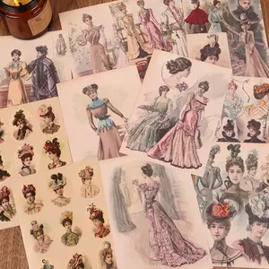 Vintage Dance Dress Theme Graph Paper, 60pcs/set Scrapbooking & Journal Making Material Paper with Sticker, DIY Decorative Paper for Crafts Crafting Kit