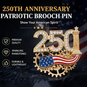New US 250th Anniversary Memorial Pin for Men and Women - American Patriotic Independence Day Sparkly Zinc Alloy Lapel Pin Accessories for Suits and Coats, Worn on the Collar, Suitable for Festive Occasions - Independence Day, Halloween