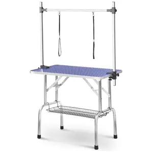 Foldable Pet Grooming Table - Home Salon Grade, Tool Storage Rack, Non-Slip Surface, Restraint Rope, Adjustable Stand for Dogs & Cats, Bathing Use (Multiple Sizes, Blue)