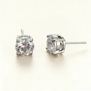 Silver 7mm CZ Stud Earrings – Classic Solitaire 4-Prong Sparkling Earrings for Everyday Wear
