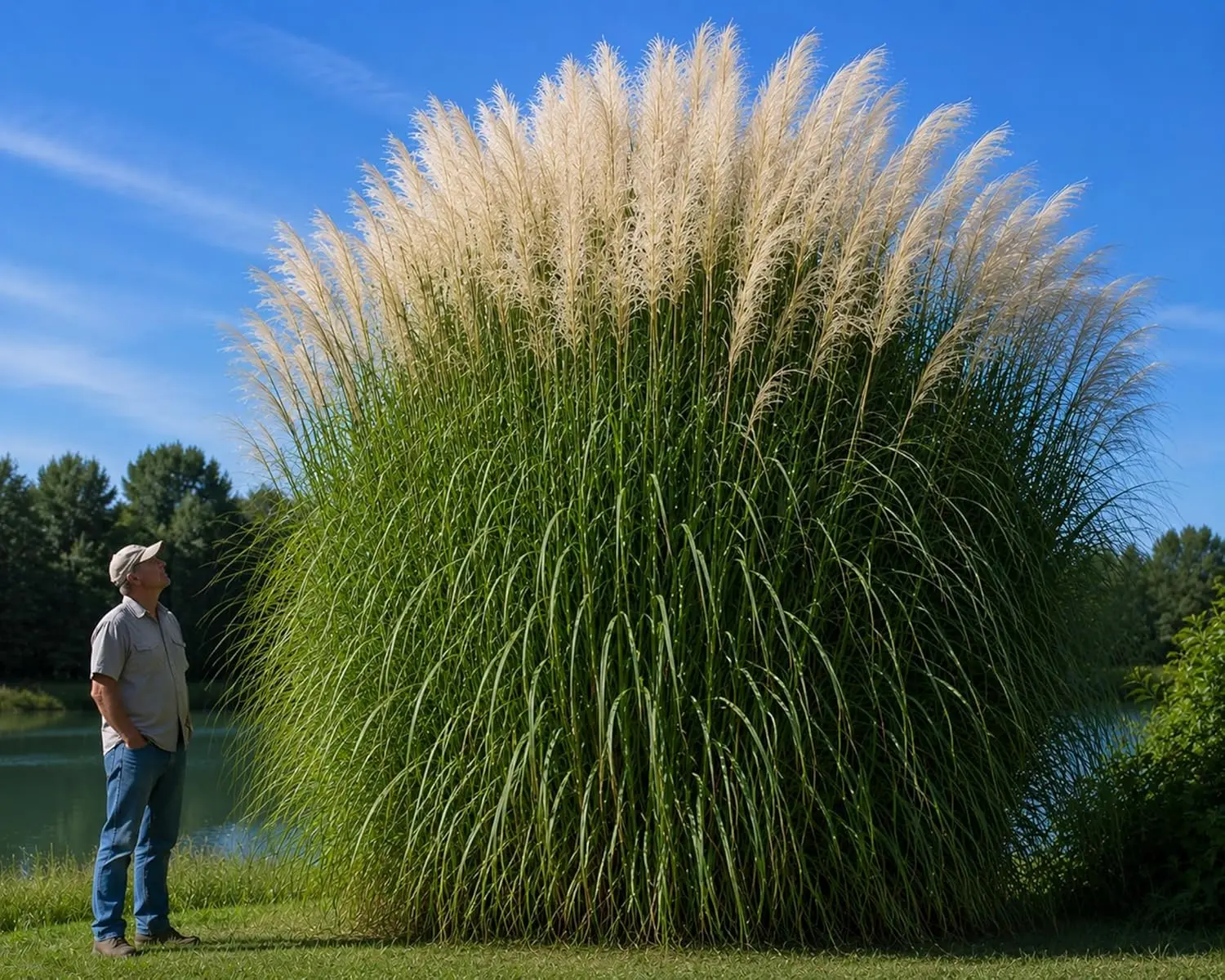 3 Miscanthus Grass Live Rhizomes for Planting | Hardy Perennial, Giant 10 Ft Tall Screening | Fast Growing Privacy Barrier with Beautiful White Plumes | Privacy & Windbreak Grass (3 Rhizomes)