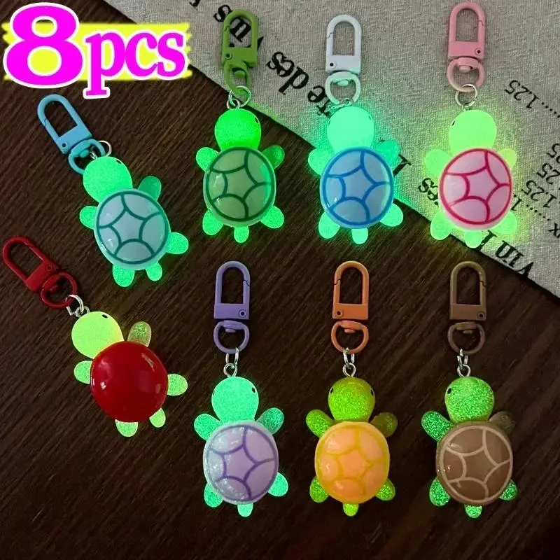 8-Pack Glow-in-the-Dark ABS Resin Turtle Cool Keychains, Animal Keychain Decor Key Rings Charms for Bags, Home Hanging Decor Collectibles