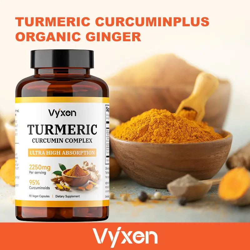 Vyxen Curcumin Turmeric Supplement 2250mg - 95% Organic Curcumin Pepper Extract for Daily Joint and Immune Health Support, Anti-Inflammatory, Vegan, N