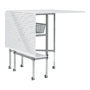 Hobby Fabric Cutting Table with Grid & Guides, Mobile, Folding, Height Adjustable with Storage - 13386