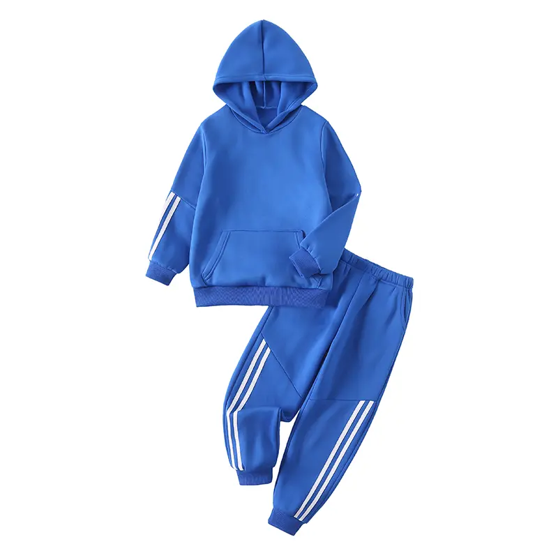 #backtoschool Boys' 2-Piece Hooded Solid Color Long Sleeve Polyester Sports Clothing Set, Autumn-Winter Casual Joker Matching Outfits Set, Kids' Fashion Boys Clothing, Combined Set, Clothes Suits