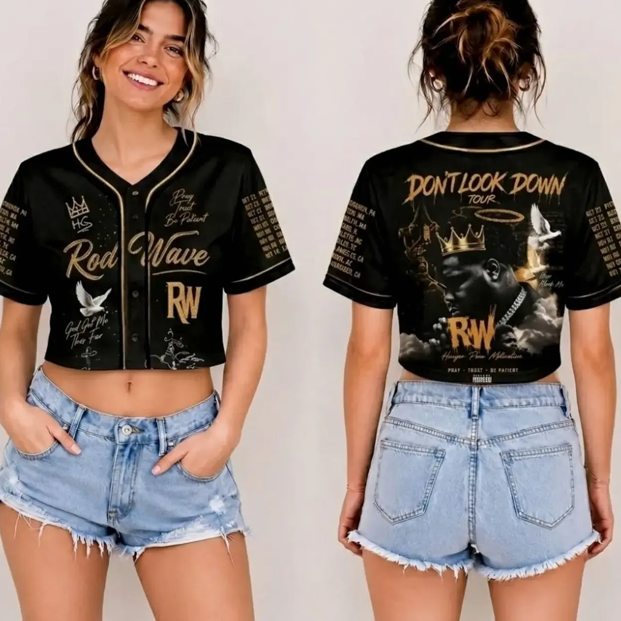 Rod Wave Don’t Look Down Tour Black Croptop Jersey, Official Tour Merch, Hip Hop Concert Fan Shirt, Unisex Music Apparel, Gift for Rod Wave Fans