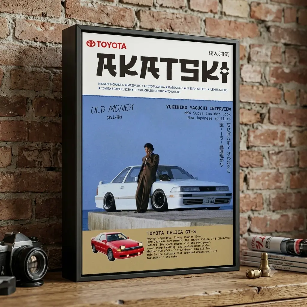 JDM Car Magazine Poster - Old Money Toyota Celica Retro Wall Art, Home Decor for Living Space Accent