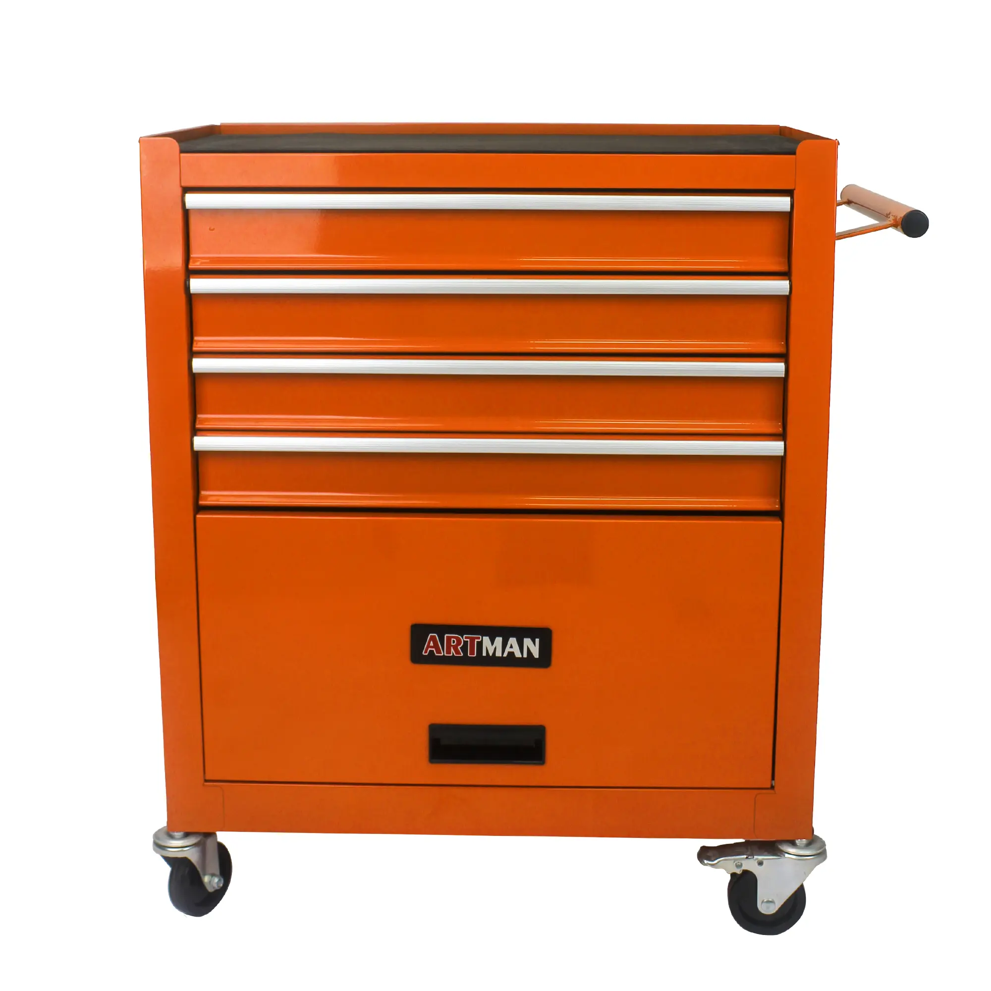 4-Drawer Rolling Craftsman-Style Steel Chest - Garage Tool Organizer, Tool Storage Kit, Durable Metal Box with Smooth Ball-Bearing Drawer Slides, 4-Wheel Mobility, Powder-Coated Construction, Parking Brakes, Orange Workshop Organizer