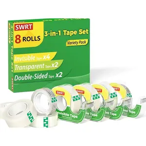 SWRT Tape for Gift Wrapping, 8 Rolls with Dispensers, Includes Invisible Tape, Double Sided Tape & Clear Tape, Variety Pack Gift Wrapping Tape, Home, Office, School & Holiday
