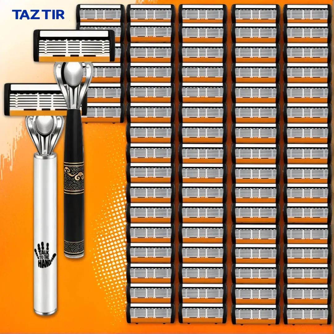 [Father's Day gift]TazTir Traditional Shaving Set  Razor For Men 48 Pack + 24 Pack Six-Layer Blade 2 Handles & 72 Replaceable Blades Ergonomic Handle Design Providing Men With A Smooth Grooming Experience Perfect Gift For Christmas, Valentine's Day Etc