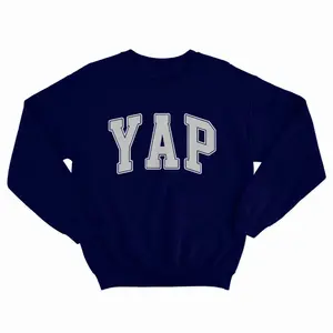 Yap Crew Navy Soft Sweatshirt with "YAP" Print, Relaxed Fit, Suitable for Men's Wear, Soft Spandex Fabric