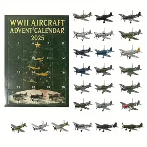 Year Airplane Christmas Calendar, 24 Days Countdown Box, Includes 24 Mini Fighter Models, Acrylic Daily Door, No Power Needed, for Aviation Enthusiasts