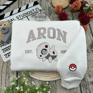 Aron Pokemon Embroidered Sweatshirt, Pokemon Sprite Vector Matching Emdroidery Sweatshirt, Full PKM Characters Collection Pullover Cotton Sweatshirt - Soft& Comfortable Sweater, Trendy Unisex Crewneck Sweater For Men And Women, Gamer Gifts