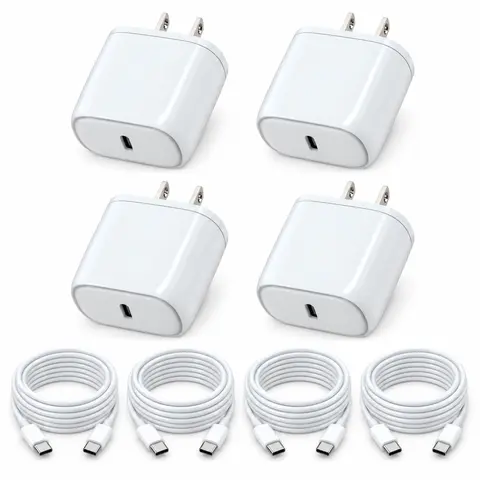 20W USB C Fast Charger Block with USB C to USB C Cable, 6FT/10FT Long Charging Cord, 1/2/3/4 Pack USB-C Wall Charger Set, Compatible with iPhone 18/17/16/15 Series, Samsung Galaxy S26/S25/S24, iPad, Android Phones, Home Travel Charging Essentials